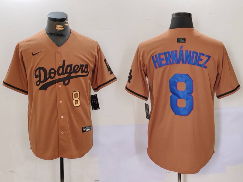 Men Los Angeles Dodgers #8 Hernandez army green joint name 2024 Nike MLB Jersey style 5